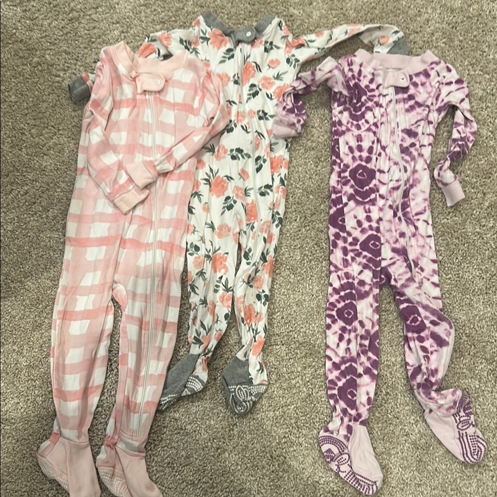 Burt's Bees Baby Pink and Purple Footies Soft One Pieces
